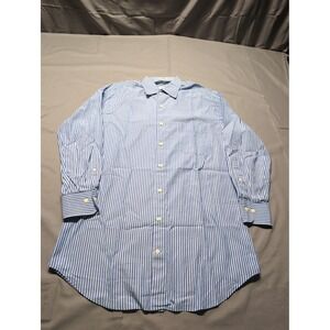 Peter Millar Shirt Mens Medium Blue White Striped Button Down‎ Cotton Classic